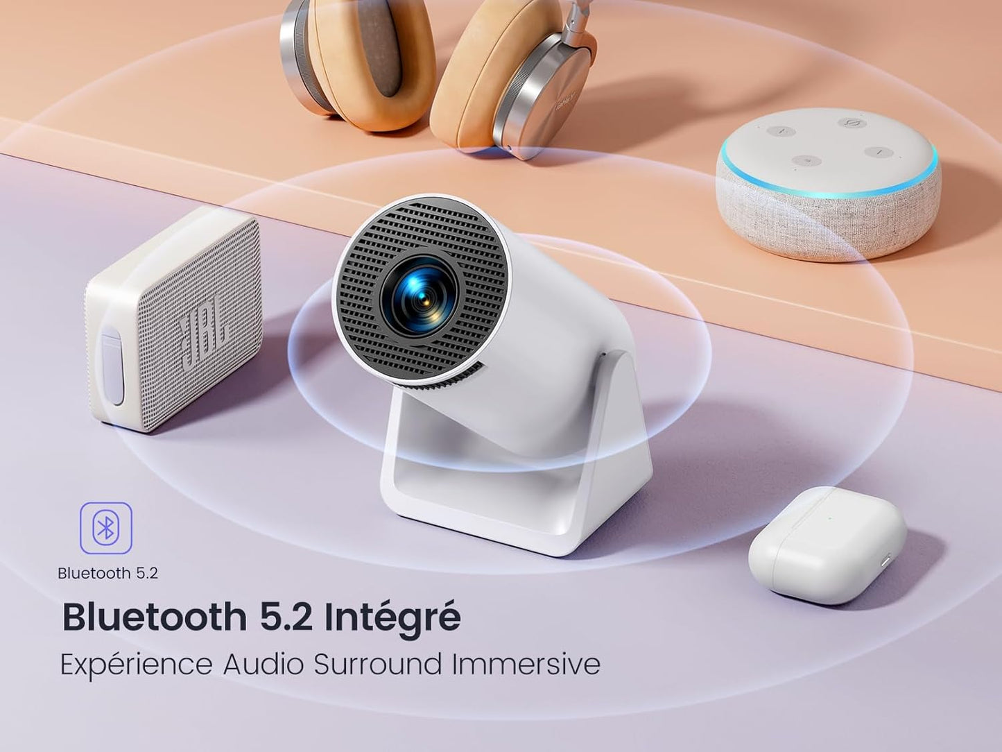 【Auto Keystone】 Mini Projecteur 4K 1080P Full HD Supporté, 20000 Lumens Courte Focale Wimius Vidéoprojecteur Portable Wifi Bluetooth Avec Angle 270° Projecteur Home Cinéma Pour PS5/TV Stick HDMI USB