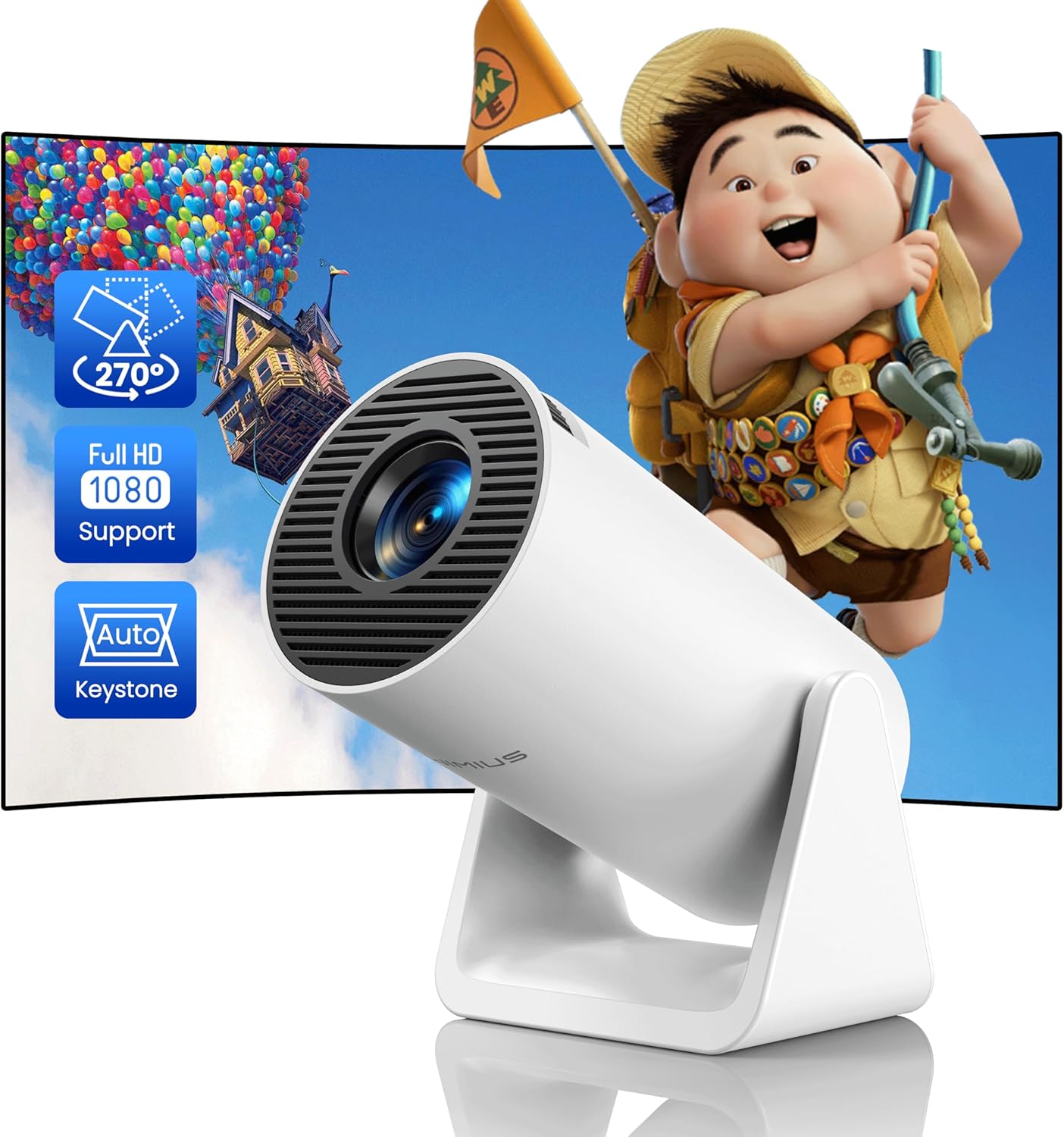 【Auto Keystone】 Mini Projecteur 4K 1080P Full HD Supporté, 20000 Lumens Courte Focale Wimius Vidéoprojecteur Portable Wifi Bluetooth Avec Angle 270° Projecteur Home Cinéma Pour PS5/TV Stick HDMI USB