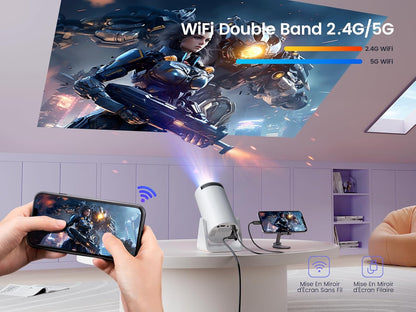 【Auto Keystone】 Mini Projecteur 4K 1080P Full HD Supporté, 20000 Lumens Courte Focale Wimius Vidéoprojecteur Portable Wifi Bluetooth Avec Angle 270° Projecteur Home Cinéma Pour PS5/TV Stick HDMI USB